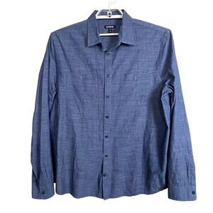 Express Men's Size XLT Big and Tall Chambray Button‎ Up Shirt Blue Long Sleeve